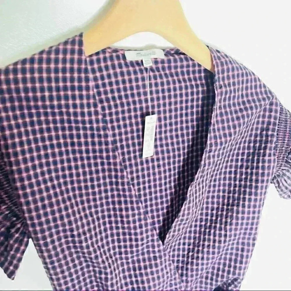NWT Madewell Flutter Sleeve Side Tie Wrap Top Plaid - Picture 7 of 8